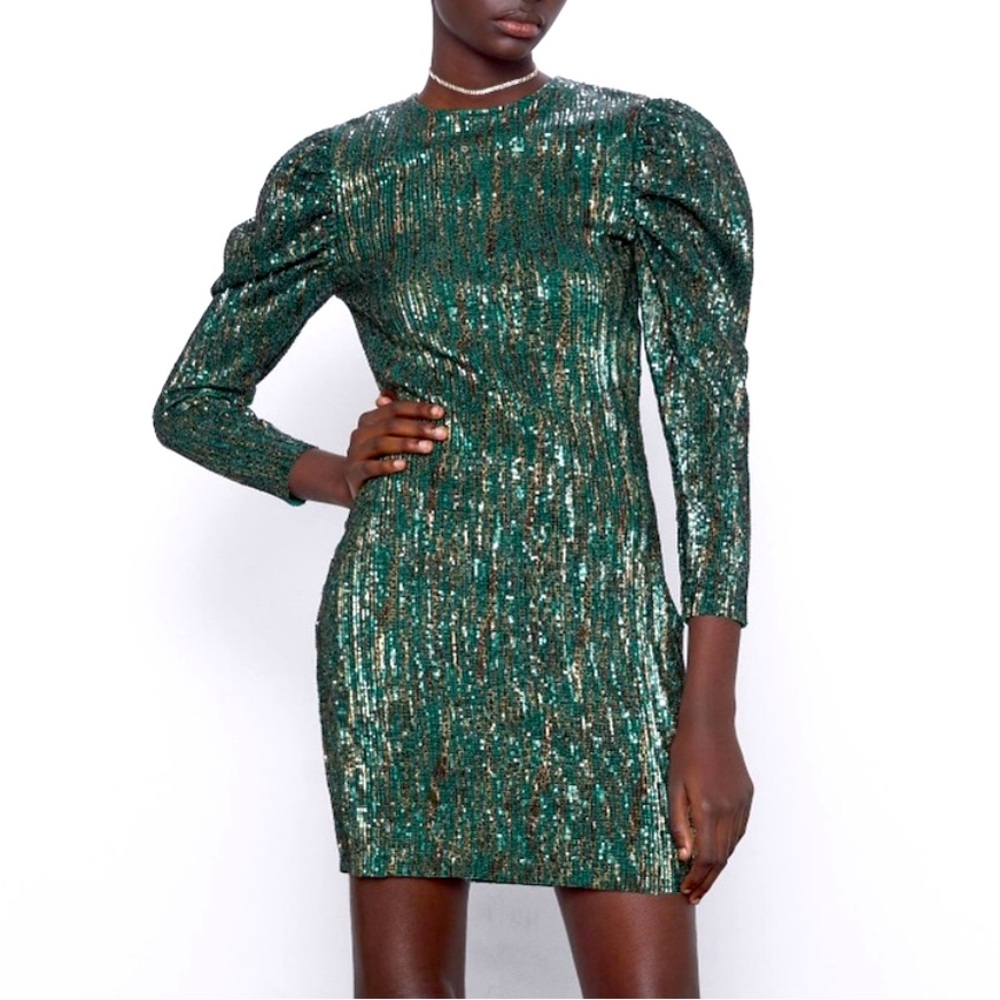 Zara Limited Edition Emerald Green Sequined Dress